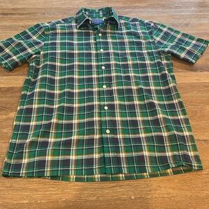Pendleton Mens Shirt Size Large Green Plaid Short Sleeves Button Down‎ Pocket